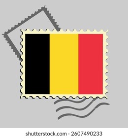 Belgium flag postage stamp. Isolated vector illustration on grey post stamp background