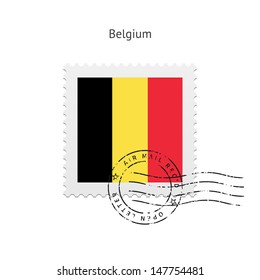 Belgium Flag Postage Stamp on white background. Vector illustration.