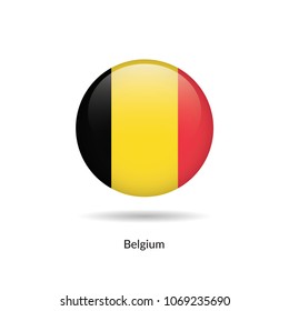 Belgium flag - round glossy button. Vector Illustration.