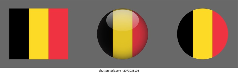 Belgium flag set collection, button rounded, flat rounded.