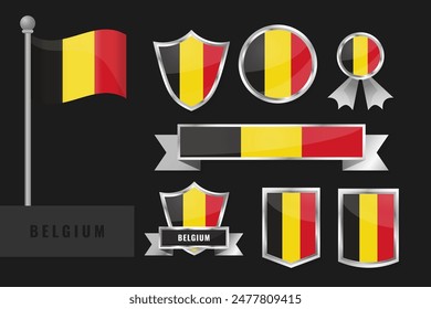 Belgium flag set. Collection of Belgium national emblems. Flat design of flags collection.