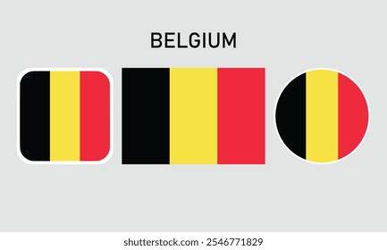 belgium flag set of icons. A set of flags in square, rectangular and round shapes. Flag icon. Standard colors. Vector illustration.	