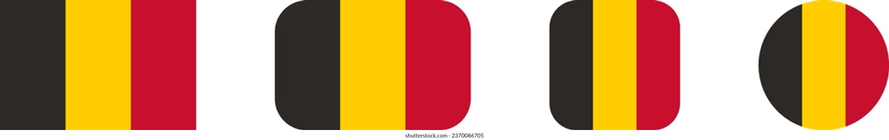 Belgien Flag Set mit Rectangle und Square mit abgerundeten Ecken und runde Circle Flag Icon Set. Vektorbild.