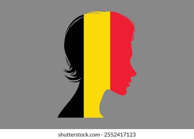 Bandeira da Bélgica e forma da menina, Bandeira da Bélgica símbolo nacional ilustração Vetor, Retângulo Bélgica bandeira ilustração, Vetor plano ilustração
