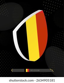 Belgium Flag Shield icon in 3D on Dark Modern Abstract Rugby Background. Perfect for sports events, heritage themes, national celebrations, and patriotic designs.