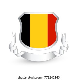 Belgium flag in shield. Vector illustration.