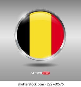 Belgium flag, shiny, glossy metal vector badge