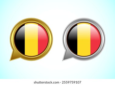 Belgium flag speech bubble. Speaking flag icon in gold and silver color
