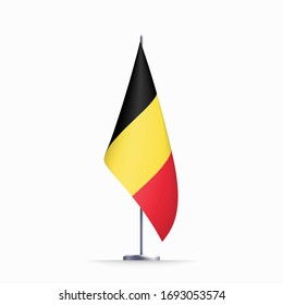 Belgium flag state symbol isolated on background national banner. Greeting card National Independence Day of the Kingdom of Belgium. Illustration banner with realistic state flag.