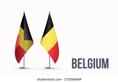 Belgium flag state symbol isolated on background national banner. Greeting card National Independence Day of the Kingdom of Belgium. Illustration banner with realistic state flag.
