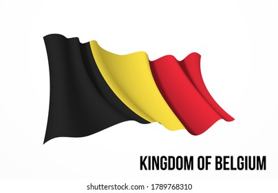 Belgium flag state symbol isolated on background national banner. Greeting card National Independence Day of the Kingdom of Belgium. Illustration banner with realistic state flag.