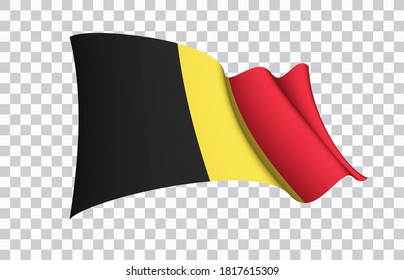 Belgium flag state symbol isolated on background national banner. Greeting card National Independence Day of the Kingdom of Belgium. Illustration banner with realistic state flag.