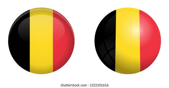 Belgium flag under 3d dome button and on glossy sphere / ball.