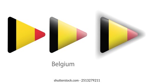 Belgium flag vector icons set in the shape of rounded triangle