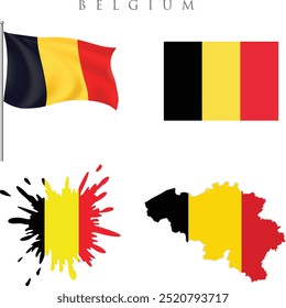 Bandeira da Bélgica ilustração vetorial. bandeira nacional e mapa de ícones da bélgica. mapa nacional da bélgica. ilustração vetorial 