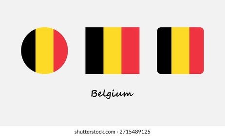 Belgien Flag Vektor Set. Vektorgrafik der belgischen Nationalflagge mit präzisen Farben und sauberen Proportionen auf Kreis, Standard und einfachem Design