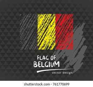 Belgium flag, vector sketch hand drawn illustration on dark grunge backgroud