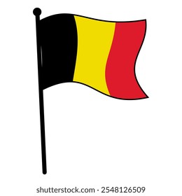 Belgium Flag Waving on Black Flagpole – Simple Vector Icon Collection for Logo, Event, and Template Usage, Editable and Scalable EPS File on White Background