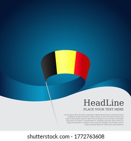 Belgium flag with wavy ribbon on a blue white background. National Belgian Poster. Belgium flag background. Vector design state patriotic banner, cover, business flyer