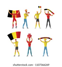 Belgium football fans. Cheerful soccer supporters crowd. vector illustration.