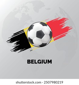Belgium Football with Belgium Flag and World Map behind them. isolated on white background.