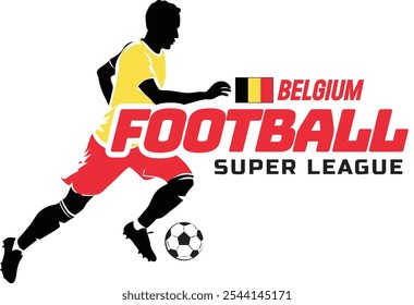 Belgium football league, Soccer ball, Football logo, Footballer Kick the Ball isolated on white background, Vector Illustration