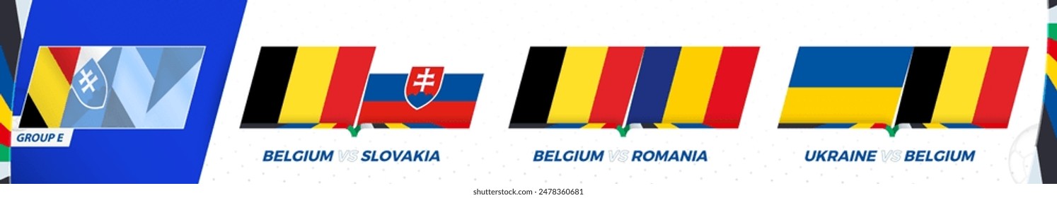 Belgium football team games in group E of International football tournament. Sport vector icon set.