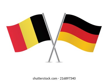 Belgium and Germany crossed flags. Belgian and German flags isolated on white background. Vector icon set. Vector illustration.