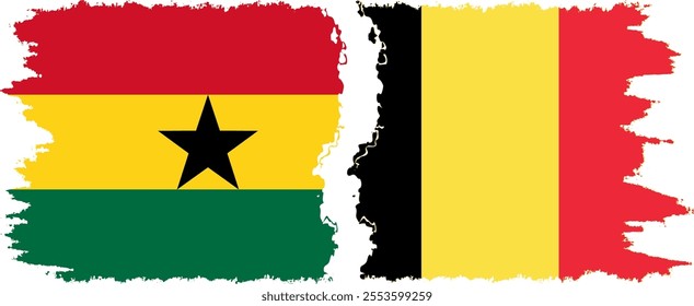 Belgium and Ghana grunge flags connection, vector