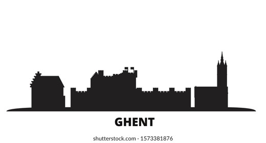 Belgium, Ghent city skyline isolated vector illustration. Belgium, Ghent travel black cityscape