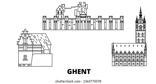 Belgium, Ghent line travel skyline set. Belgium, Ghent outline city vector illustration, symbol, travel sights, landmarks.