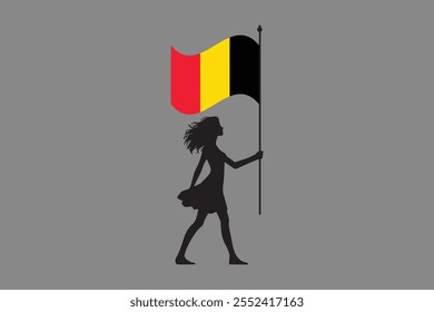 Menina da Bélgica com bandeira, Bandeira da Bélgica símbolo nacional ilustração Vetor, Retângulo Bélgica bandeira ilustração, Vetor plano ilustração
