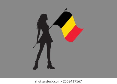 Menina da Bélgica com bandeira, Bandeira da Bélgica símbolo nacional ilustração Vetor, Retângulo Bélgica bandeira ilustração, Vetor plano ilustração
