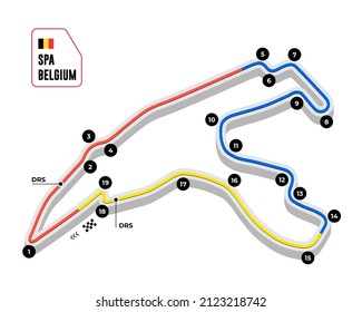 Belgium grand prix race track. circuit for motorsport and autosport. Vector illustration.