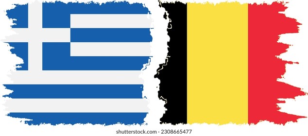 Belgium and Greece grunge flags connection, vector