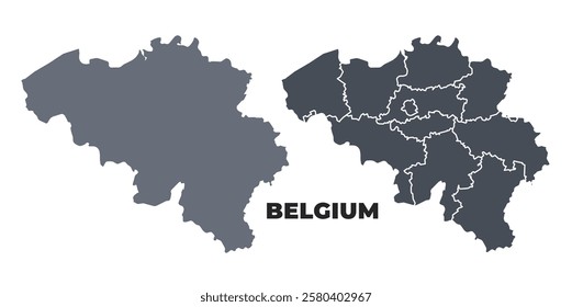 Belgium grey political map simple flat illustration set