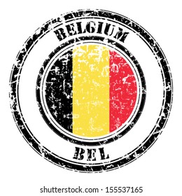 Belgium grunge flag on button stamp