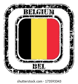 Belgium grunge flag on button stamp 