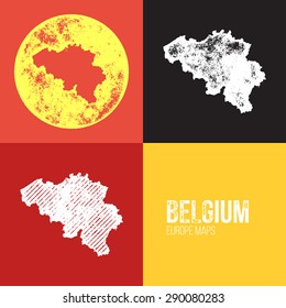 Belgium Grunge Retro Map - Three silhouettes Belgium maps with different unique letterpress vector textures - Infographic and geography resource
