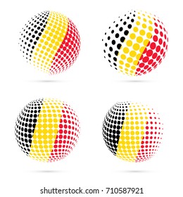 Belgium halftone flag set patriotic vector design. 3D halftone sphere in Belgium national flag colors isolated on white background.