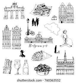 Belgium hand drawn vector set