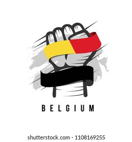 Belgium Hand and Flag Vector Template Design Illustration