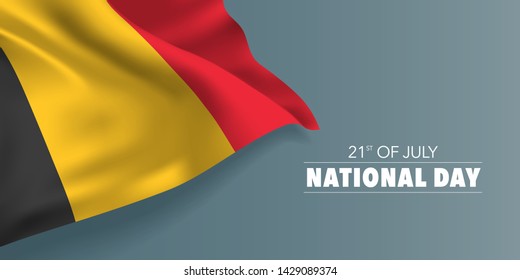 Belgium happy national day greeting card, banner with template text vector illustration. Belgian memorial holiday 21st of July design element with flag with stripes 
