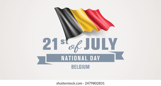 Belgien Happy National Day Grußkarte, Banner Vektorillustration. Belgischer Feiertag 21. Juli Designelement mit realistischer Flagge