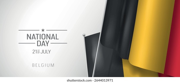 Belgium happy national day greeting card, banner vector illustration. Belgian holiday 21st of July design element with 3D flag