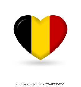 Belgium heart flag 3d icon, badge or button. Belgian national symbol. Vector illustration.