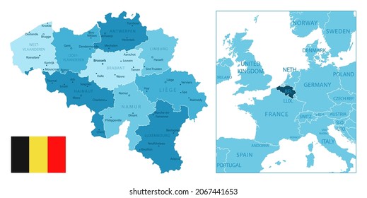 Belgium - highly detailed blue map. Vector illustration