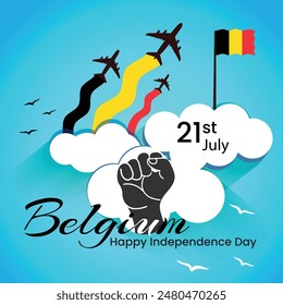 Belgium Independence day. Annual holiday in Belgium, celebrated in July 21. Patriotic design. Poster, greeting card, banner and background. Vector illustration.