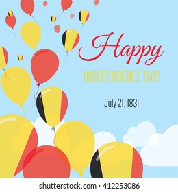 Belgium Independence Day Greeting Card. Flying Flat Balloons In National Colors of Belgium. Happy Independence Day Vector Illustration. Belgian Flag Balloons.