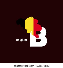 Belgium Initial Letter Country with Map and Flag Vector
